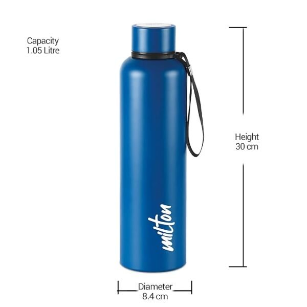 MILTON Aura 1000 Thermosteel Bottle, 1050 ml Water Bottles, 24 Hours Hot and Cold, Easy to Carry, Easy Grip, Rust Proof, Tea, Coffee, Office, Travel Bottle, Dark Blue - Image 7